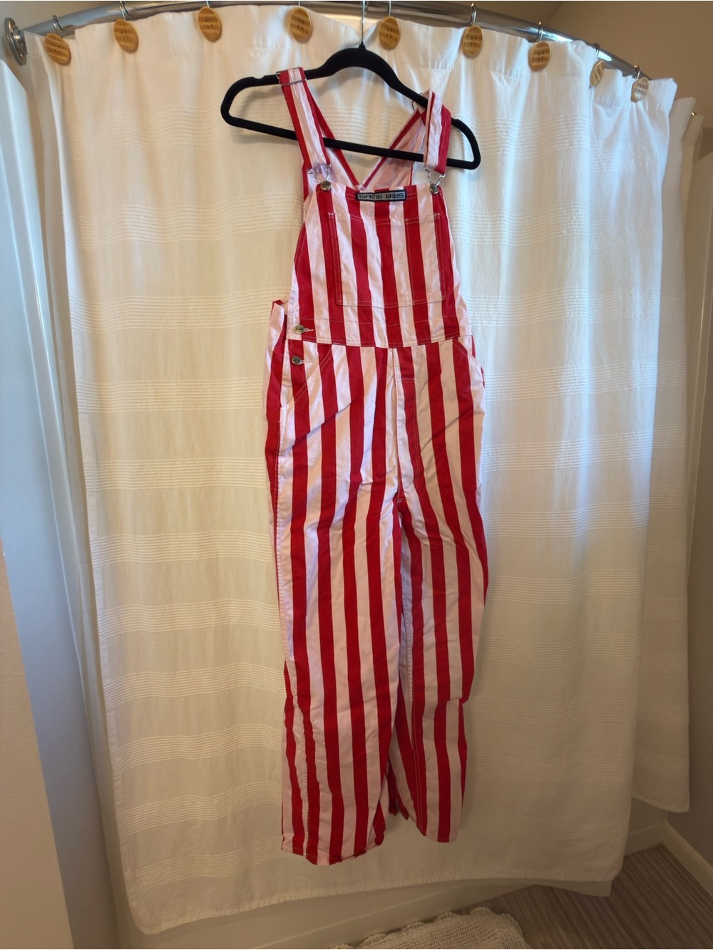 Game Bibs Red and White Striped Overalls